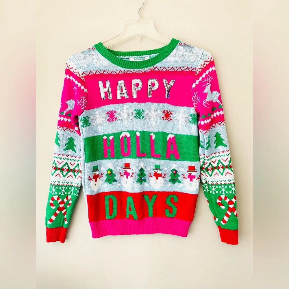 No Boundaries HAPPY HOLLA DAYS Women's Size Med Christmas Sweater - Picture 1 of 6